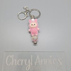 Pink Plush Keychain with Silver Accents